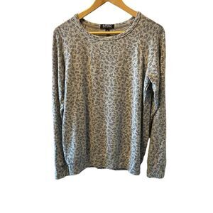 BUFFALO Grey & Purple Leopard Print Long Sleeve Crew Neck Casual Knit Top S